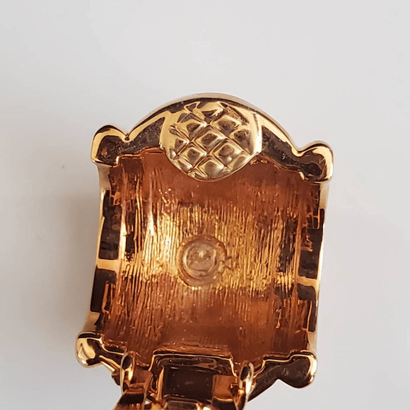 Swarovski Half Hoop Earrings Gold Plated Pave Crystals Clip-On Swan Signed - Picture 6 of 7